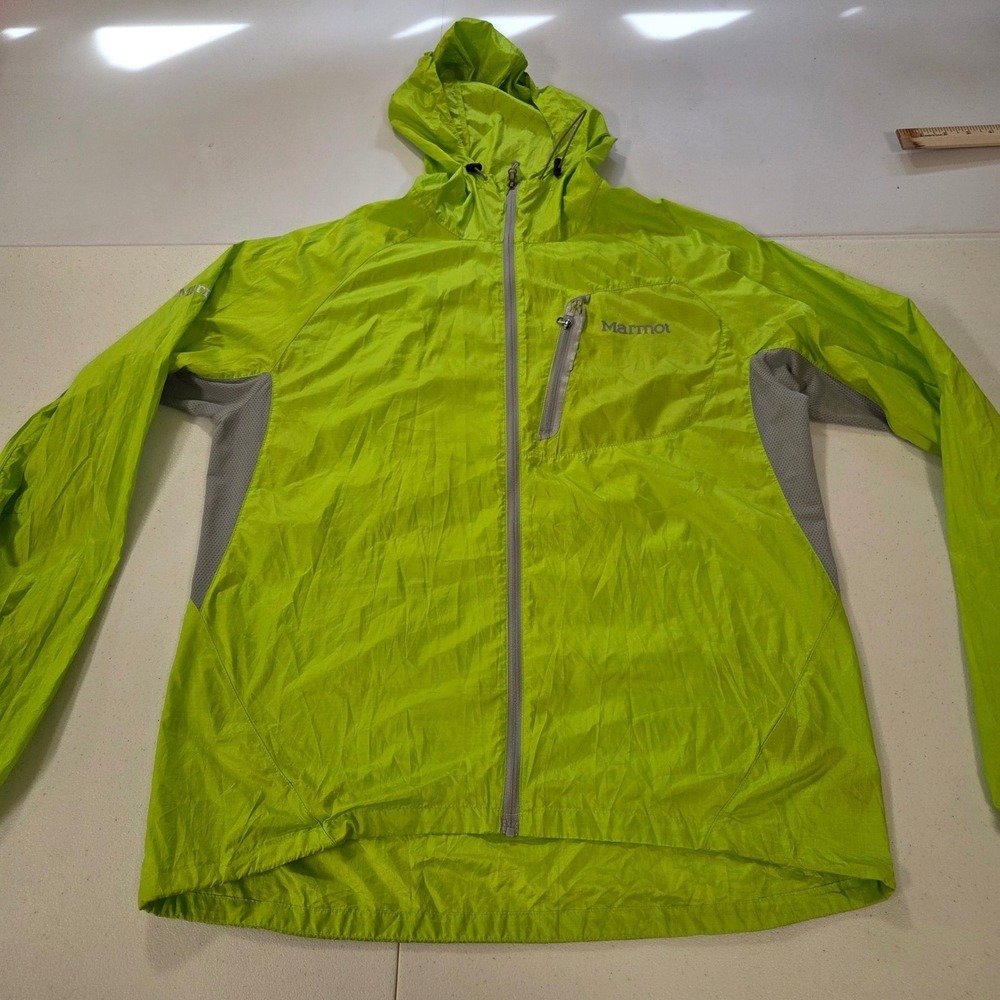 Marmot Men Lime Green Hooded Windbreaker Jacket Mesh Vents Ripstop Large